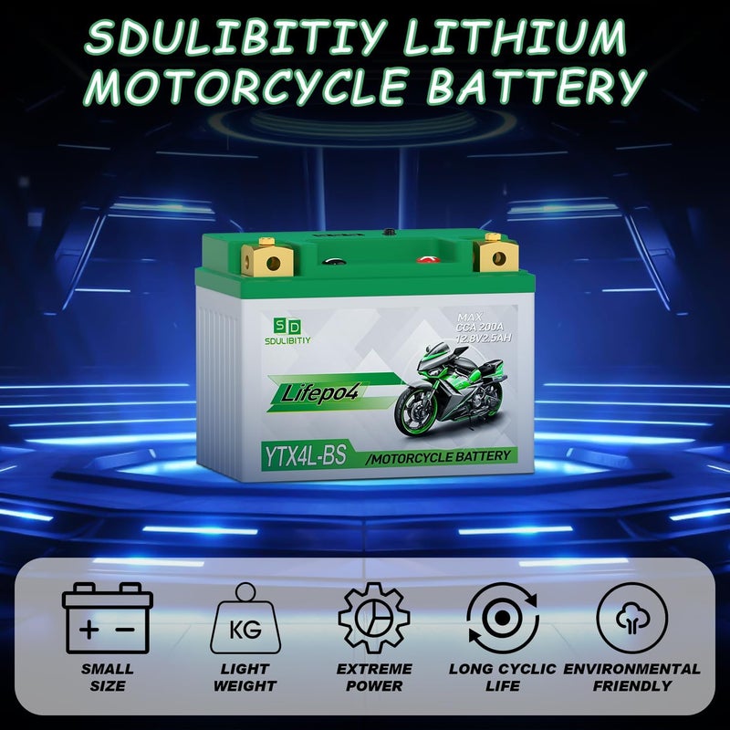 SDULIBITIY بطارية دراجة نارية ليثيوم YTX4L-BS LiFePO4 12V 2.5Ah 200CCA عالية الأداء، متوافقة مع ATV، UTV، PWC، Seadoo، Polaris وبطارية مولد. - Image 3